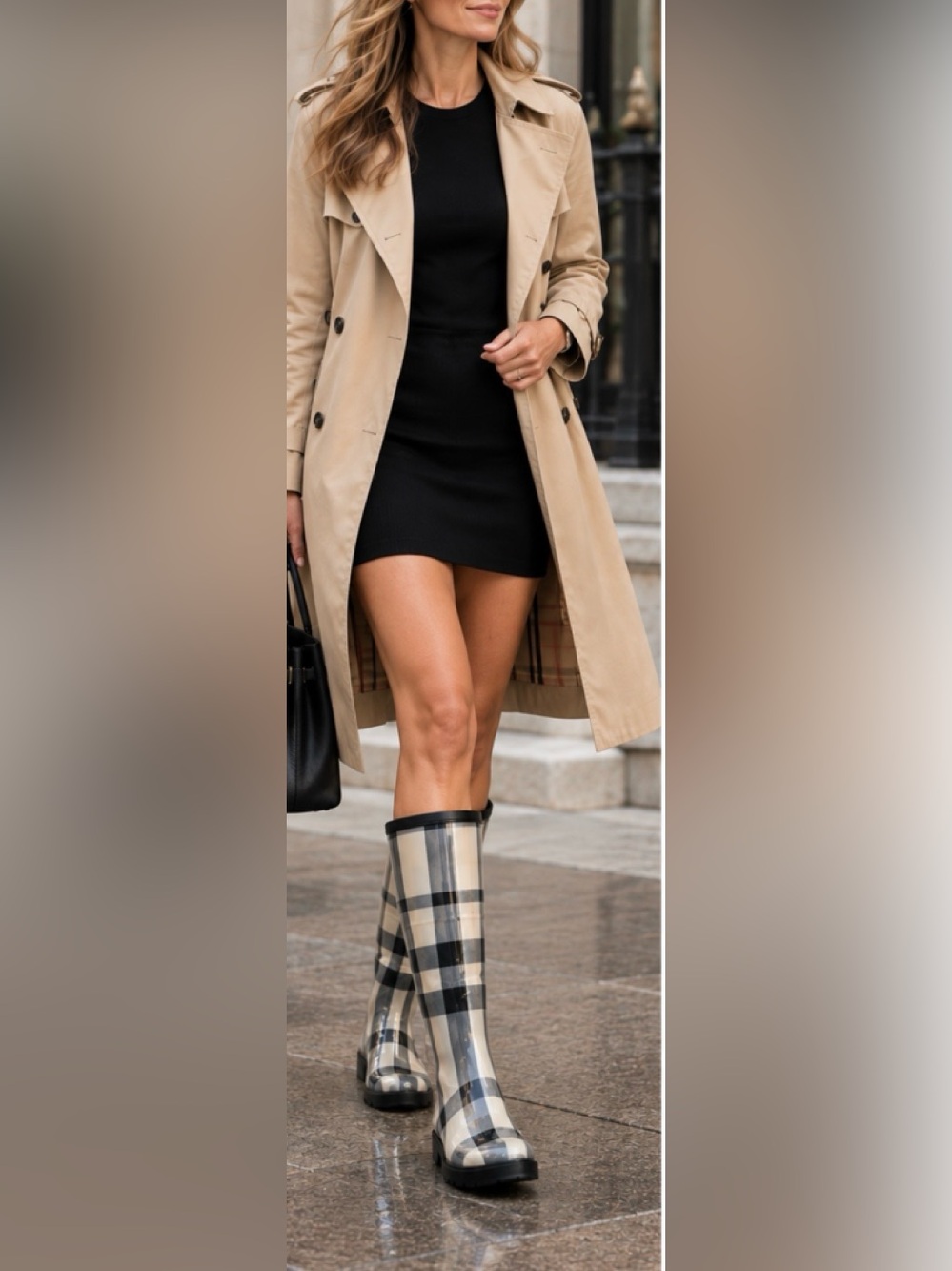 Burberry Nova Check Tall Rubber Rain Boots Size 7